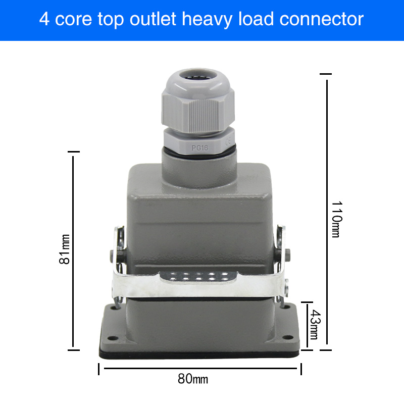 HDC-HE4 6 10 16 20 24 32 48 Core Pin 16A Rectangular Heavy Duty Connector Waterproof Aviation Plug Top And Side Line Connector: Dark Grey