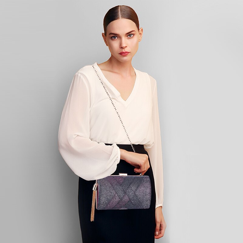 Dames sac à main femmes pochette de mariage Sequin violet sac à main pour mariée luxe gland sac à bandoulière ZD1495