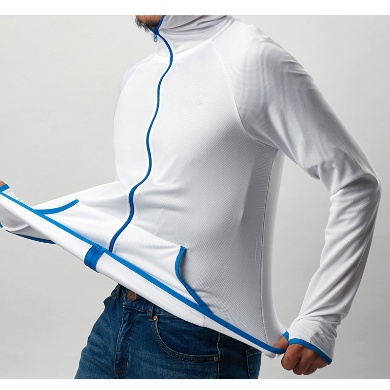 Is silke hurtigtørrende fiskeskjorte herre udendørs sport vandtæt og antifouling hættetrøje åndbar solbeskyttelse langærmet: Hvid / S