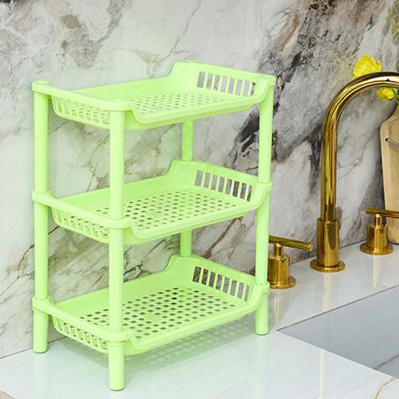 Three-layer Multi-purpose Shelf Plastic Floor-to-ceiling Bathroom Storage Shelf Home Shoes Storage Rack