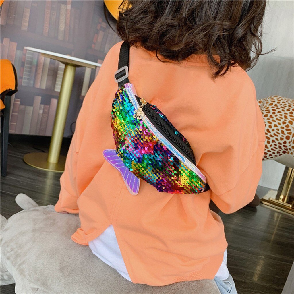 Vintage Taille Zakken Kinderen Kleurrijke Lovertjes Lederen Borst Bag Functionele Coin Taille Verpakking Buitensporten Zakken Bolso Femenina