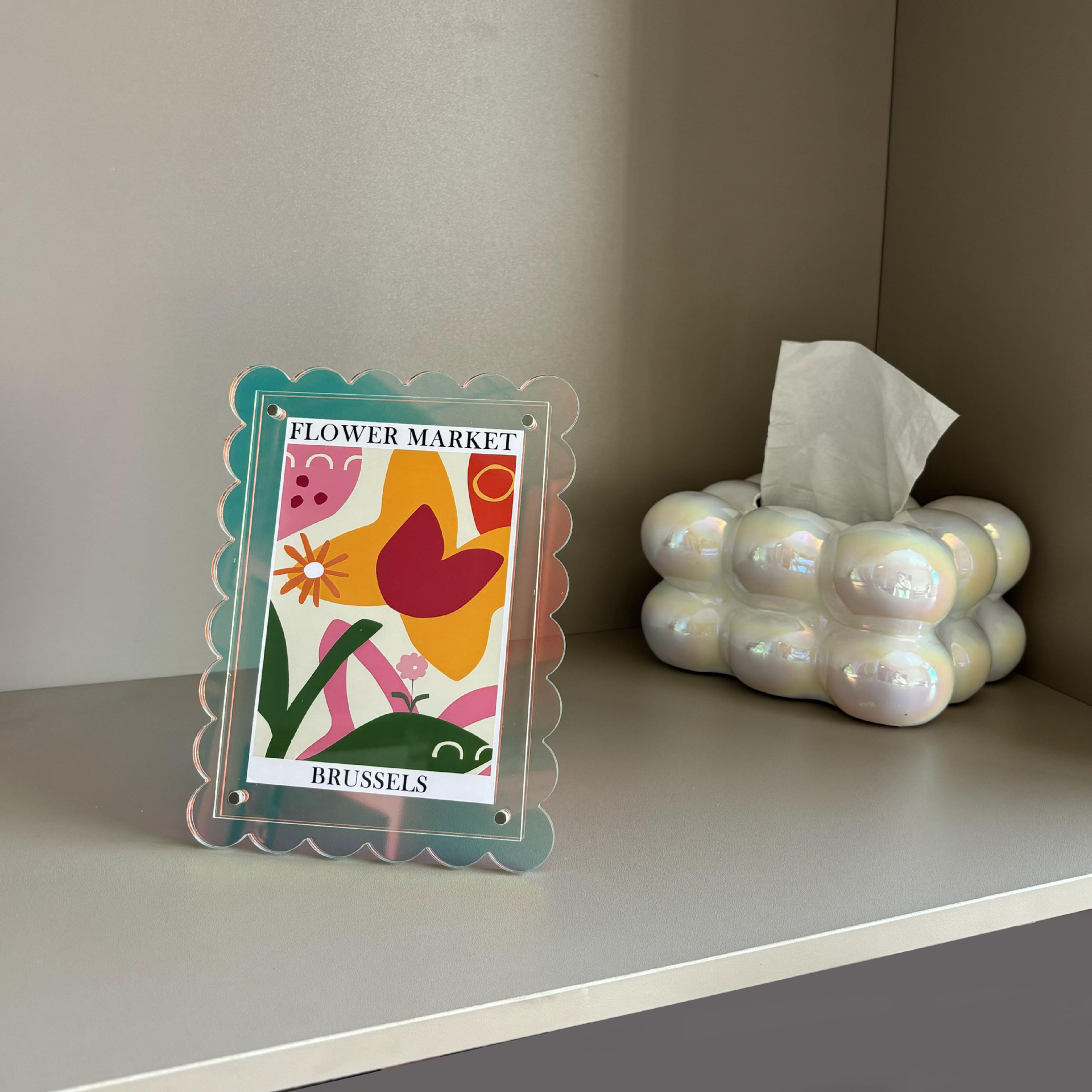 Marco de acrílico festoneado para decoración de escritorio, marco de fotos moderno de color neón magnético para mesa, hogar y oficina: 7 pulgadas / Azul