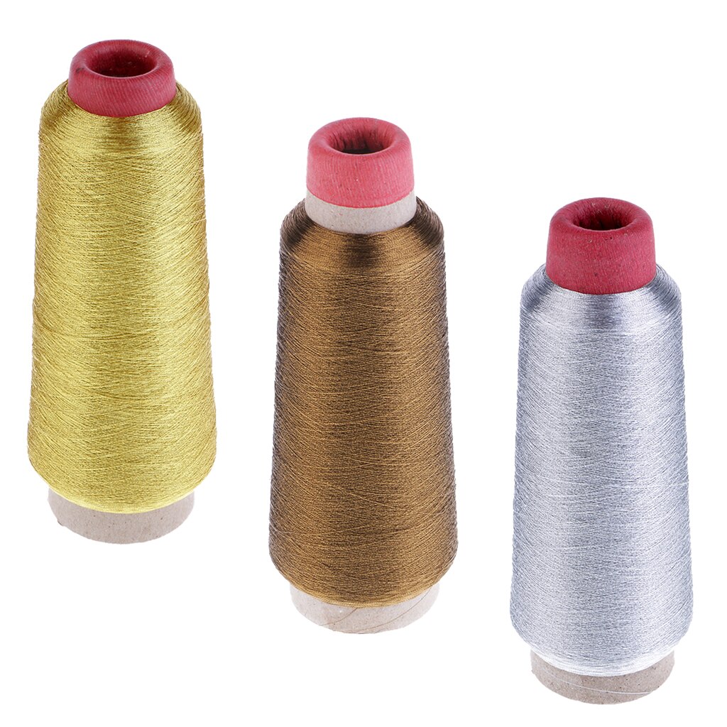 Pack of 3 All Purpose Hand Machine Sewing Embroidery Polyester Metallic Thread 3000 Meters