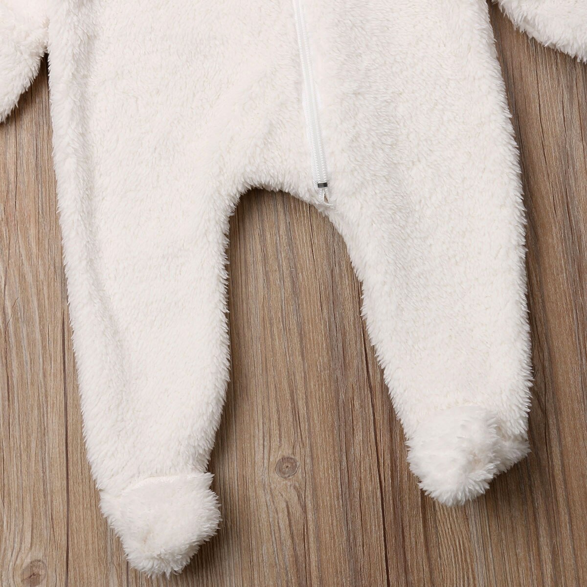 Winter Warm Cute Toddler Baby Girls Boys Fur Romper Ears Hooded Zipper Solid Long Sleeve Jumpsuits Romper 2 Colors