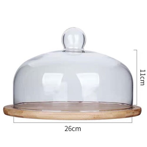 Plateau à gâteaux en bois avec couvercle en verre, plateau à Dessert, à pain, à collation, pour la conservation de la fraîcheur, couvercle Anti-cendres, plateau de stockage des aliments ménagers,: 26cm-G