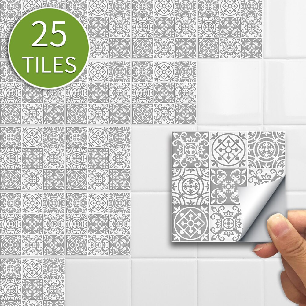 25pcs Waterproof Home Decor Square Moroccan Style Retro Gray Tile Sticker Kitchen PVC Bathroom Wall DIY Decals Self Sticky Art