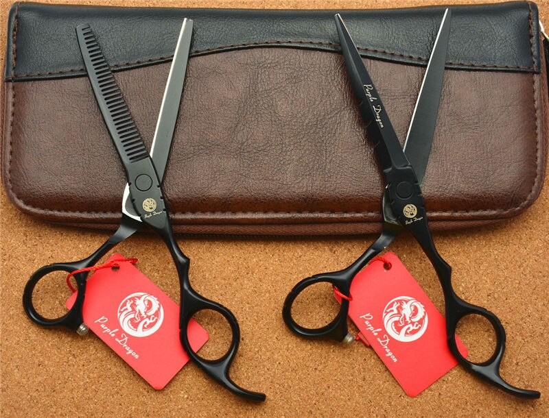 5.5 ''fioletowy smok JP 440C czarny nożyczki fryzjerskie nożyce robić cięcia degażówki profesjonalne nożyczki robić włosów ludzkich Z1010: 2szt Add Case K