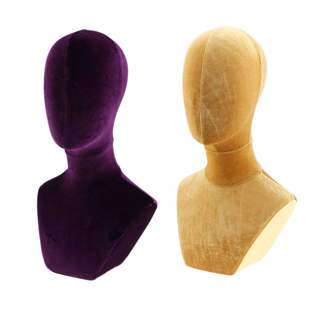 Modelo de Maniquí de terciopelo para hacer pelucas, sombreros, cabeza de exhibición de joyería con hombro