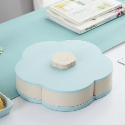 Boîte de rangement de bonbons à 2 couches | Compartiment rotatif multifonction en forme de pétale avec couvercle boîte à noix, organisateur de bonbons rotatif: big blue