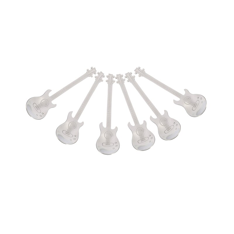 Gitaar Koffie Lepels 6-Pack Leuke Lepels Rvs Theelepels Roeren Lepel Gitaar Vormige (Zilver)