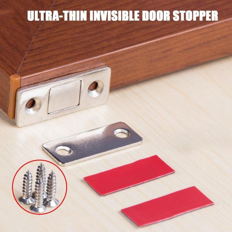 1set Punch-free Ultra-thin Invisible Door Stopper Furniture Cabinet Cupboard With Screws Ultra Thin Strong Door Closer