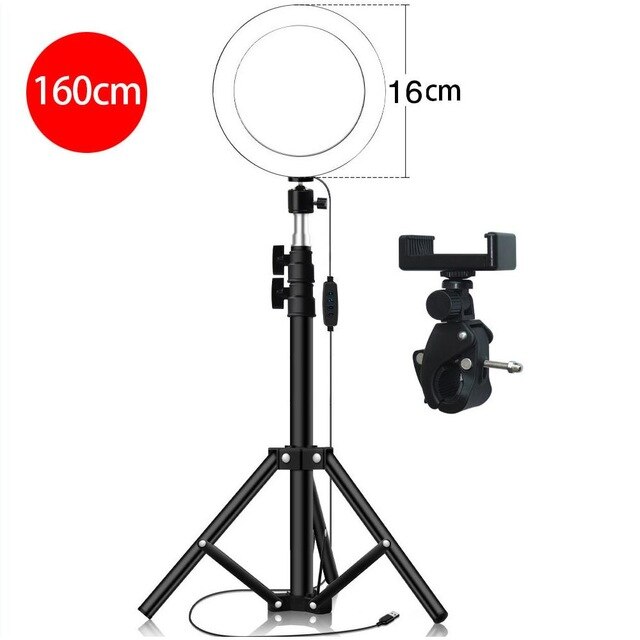 W/Tripod Portable Universal LED Ring Light Ring Fill Light Video Light Lamp Three-Speed Stand Lighting Dimmable Makeup: 16cm