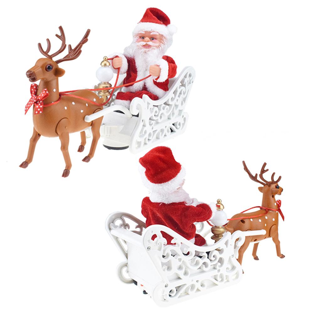 Santa Claus Doll Elk Sled Toy Electric Universal Plastics Novel Car with Music Xmas Decor