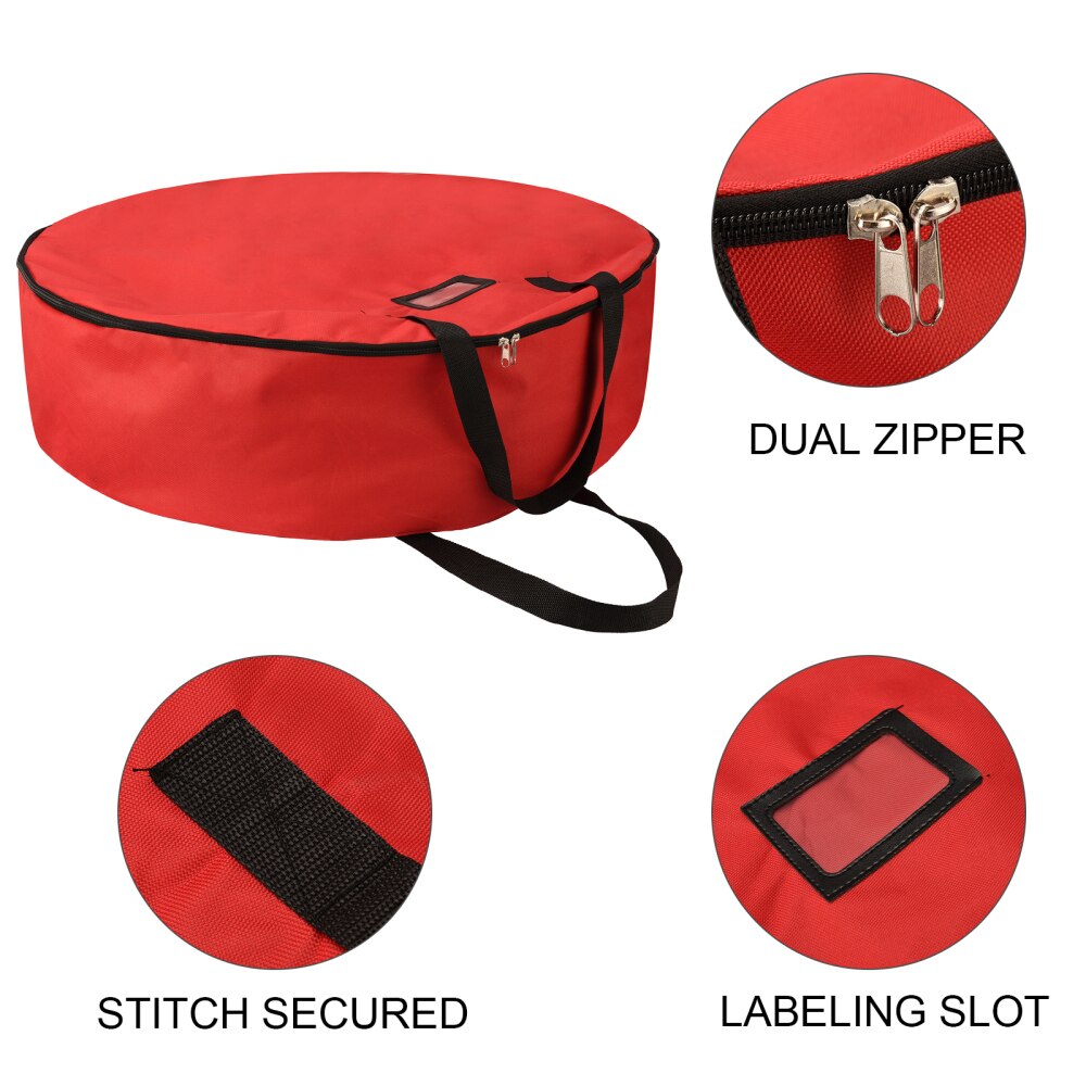 Foldable Round Christmas Wreath Oxford Cloth Storage Bag Durable Handles Easy To Carry Home Storage