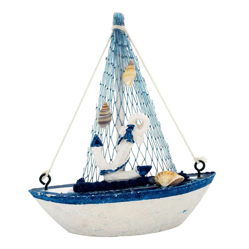 Sailboat Model Decoration - Wooden Sailing Boat Home Decor Set, Beach Nautical