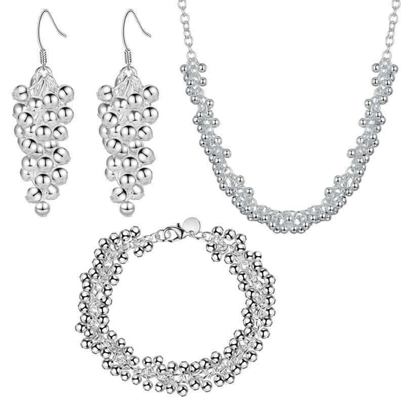 925 Sterling Silver Charm Grape Kralen Ketting Oorbel Armband Sieraden Set Voor Vrouwen Party Bruiloft Accessoires