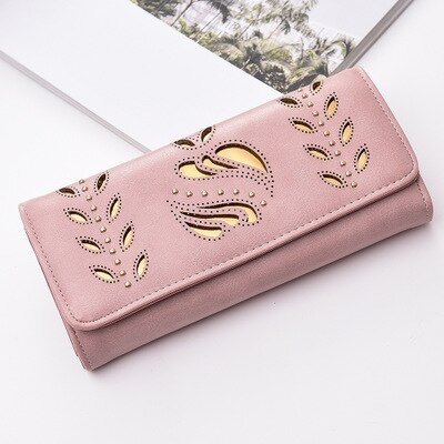 estilo ! Cartera de cuero para mujer, cartera larga para teléfono con tarjetero: Rosa