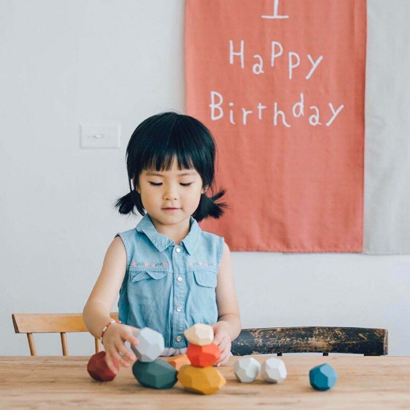 Houten gekleurde stenen jenga bouwspeelgoed voor baby's educatieve scandinavische stijl stapelspel voor fotografie accessoire