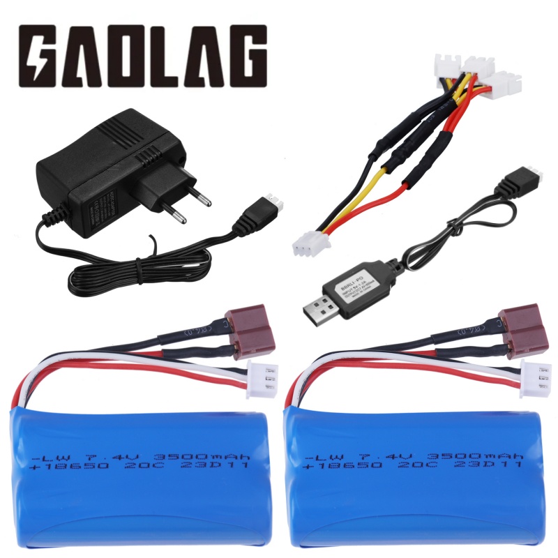Verbesserter 7,4 V 3500 mAh 2S Li-Ionen-Akku, T-Stecker und Ladegerät für SCY-16101PRO SCY-16102PRO SCY-16103PRO SCY-16201PRO R/C-Autoteile