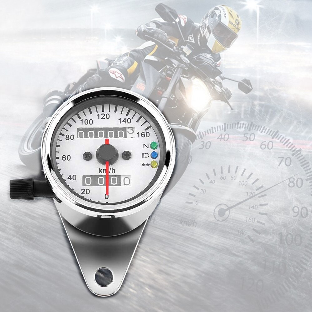Universal Motorcycle Cafe Racer Speedometer Odometer Gauge 0-160 km/h Instrument with LED Indicator
