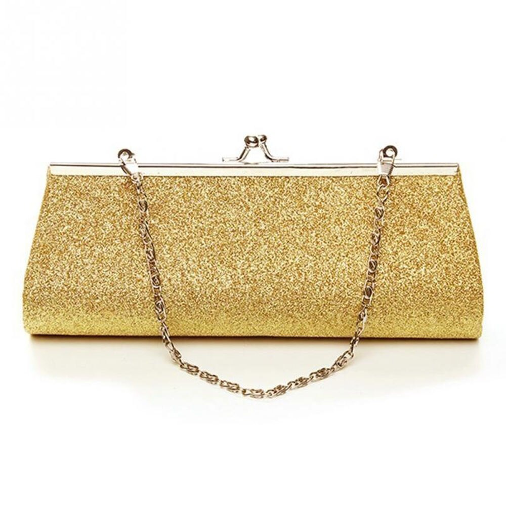 Frauen Glitter Kupplung Tasche Silber Farben Kupplung Geldbörse Abend Party Hochzeit Bankett Handtasche Kette Schulter Tasche: gold