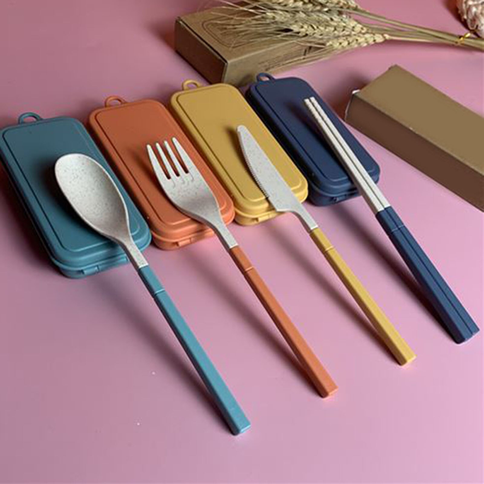 1Set Durable Cutlery Box Kit Eco-friendly Dinnerware Container Kit Close Splicing PP Wheat Dinnerware Set Organizer for Kitchen