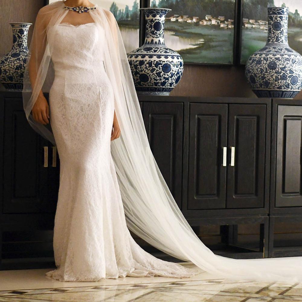 ZMG28 3M Long Wedding Shawl Tulle Blue Rhinestone Bridal Cape Cloak Shawl Cover over the Shoulder for Formal Party Women's cape