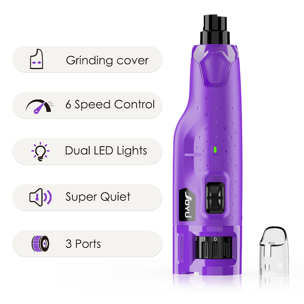 Dog Nail Grinder Dustproof with 2 LED Light - Super Quiet Powerful 6-Speed Nail Trimmer File for Small Medium Large Dogs dog acc: PURPLE