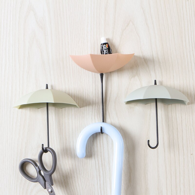 3pcs/lot Umbrella Wall Hook Key Holder Adhesive Small Hanger Kitchen Bathroom Home Decorative Holder Wall Hook Accessories