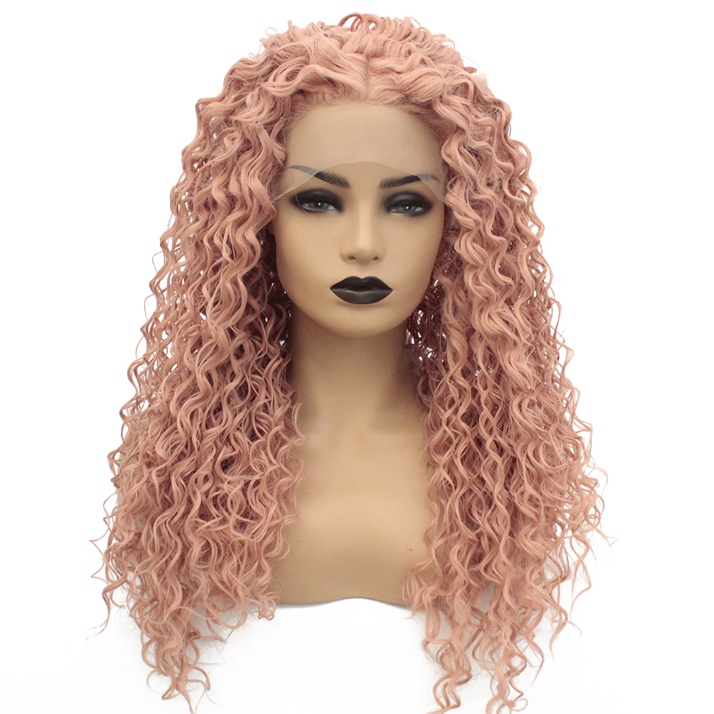 V'nice Rose Gold Pruik Synthetische Lace Front Hittebestendige Middenscheiding Losse Krullen Pruiken voor Vrouwen Licht Beige Bruin Kant