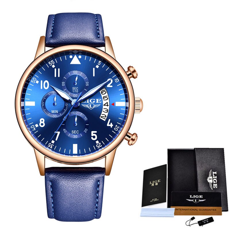 Luik Heren Horloges Top Brand Luxe Waterdichte 24 Uur Datum Quartz Klok Mannelijke Lederen Sport Polshorloge Relogio Masculino: Rose gold blue L