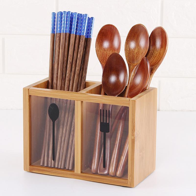 Kitchen Tableware Storage Box Bamboo Utensil Cutlery Holder Silverware Caddy Organizer For Forks Spoons Knives Countertop Supply