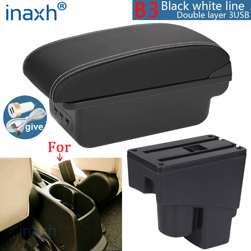 For Honda Jazz Armrest box For Honda Fit Jazz 1 Car Armrest 2003-2007 Arm Storage box car accessories 2003 2004 2005 2006 2007: B3 black white 3USB