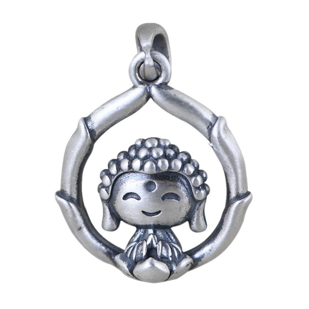 Bocai Pure S990 Zilveren Sieraden Retro Kunst En Mode Lotus Boeddha Vrouw Sleutelbeen Ketting Hanger