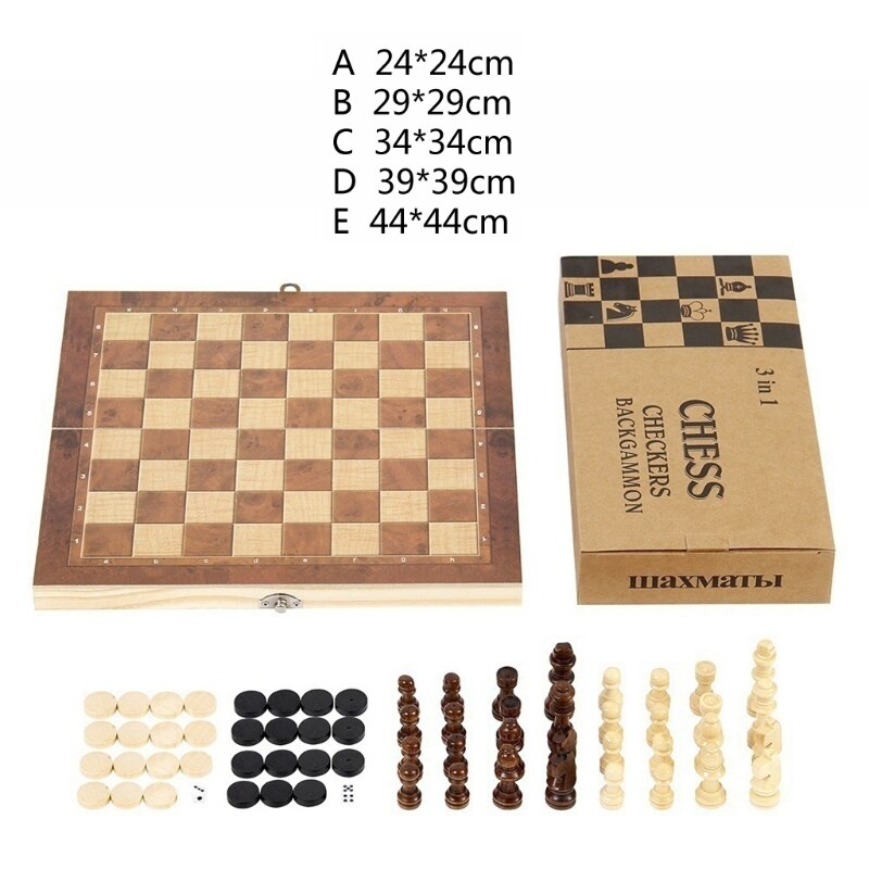 3 IN 1 Wooden International Chess Set Board games Checkers Puzzle Game Engaged