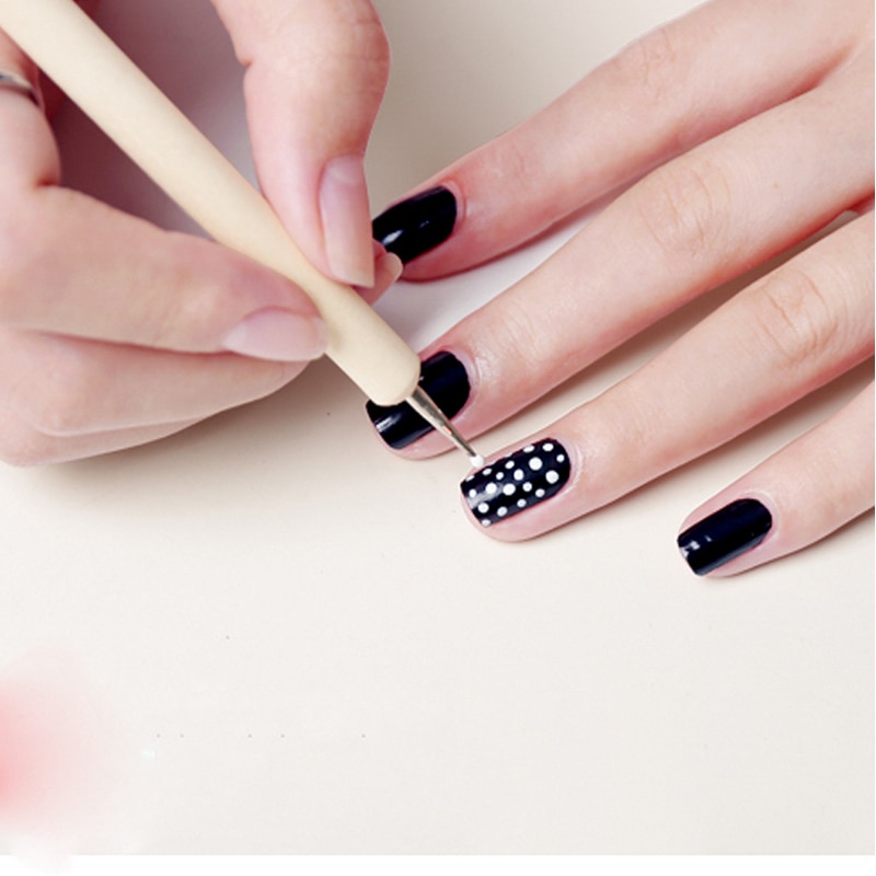 Nowy 2-sposoby gwóźdź pióro drewniane beżowy gwóźdź Sztuka kropki robić manicure, Pedicure, malowanie rozsianych porady DIY narzędzia robić paznokci