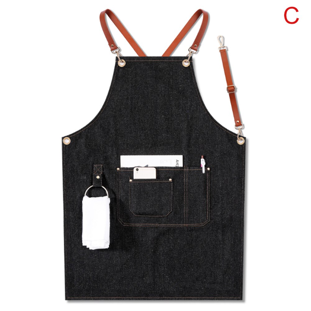 Denim Schürze Gurt Lätzchen Schürze Barista Barmann BBQ Koch Uniform Arbeitskleidung SCVD889: C