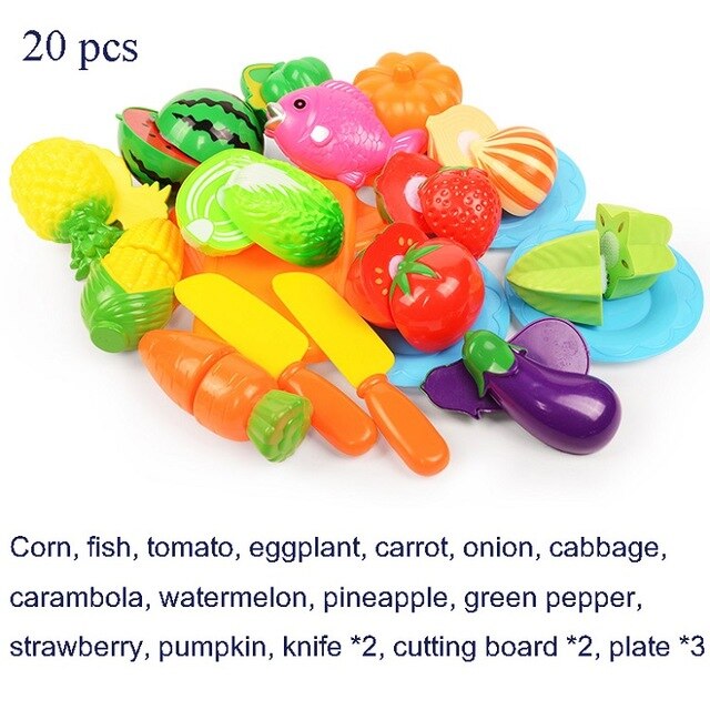 37 Pieces / set children pretend to play with toys fruit and vegetable cutting magnetic Mini toys children's kitchen food toys: 20 PCS-1