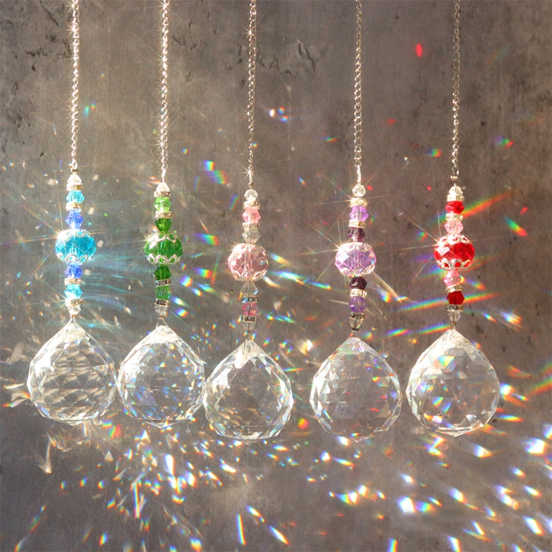 Attrape-soleil lustre en cristal décor boule de vitrail suspendu pendentif capteur de lumière réfléchissant maison jardin cour décor
