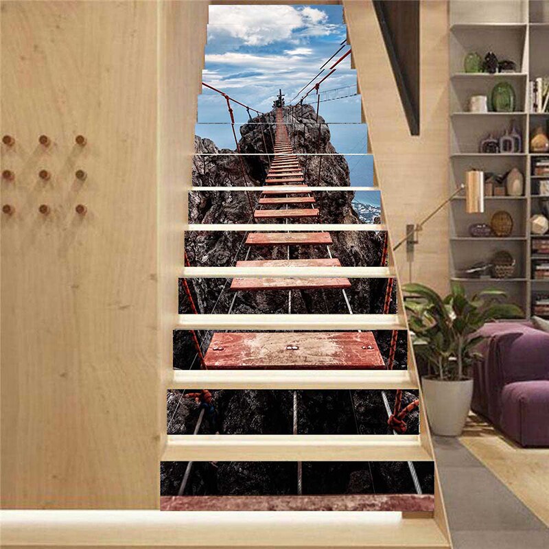 PVC wallpaper Aerial ropeway ladder simple 13 pieces of DIY stair stickers, step stickers wall stickers