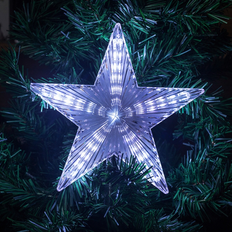 8 Inch Kerst Ster Boom Topper Met Kleurrijke Led Light Batterij Aangedreven Diy Plastic Treetop Fairy Lamp Xmas Decoratie