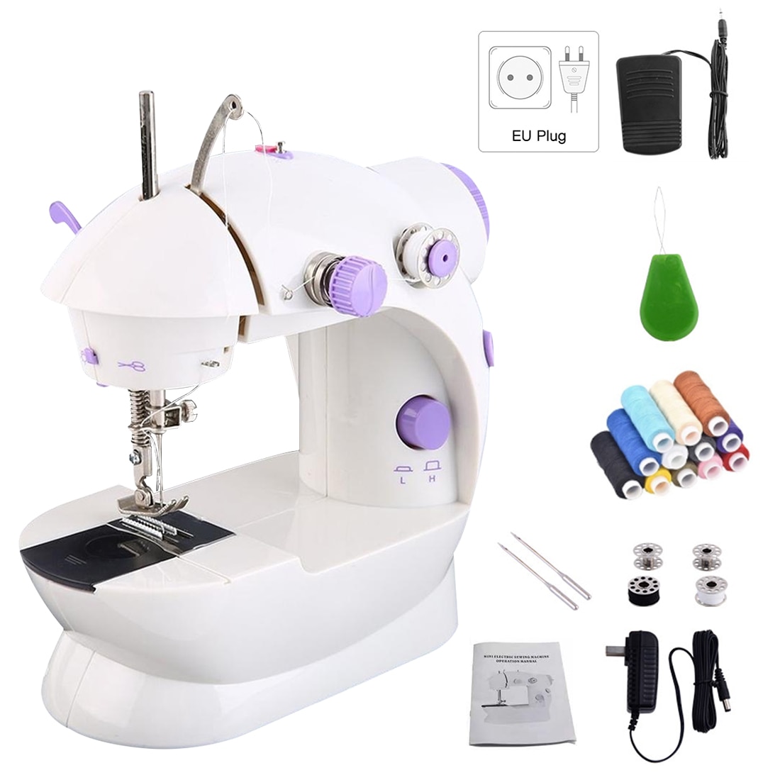 Sewing Machine Mini Portable Electric Household Crafting Mending Foot Pedal To Sew Adjustable Speed Kit For Home Beginners
