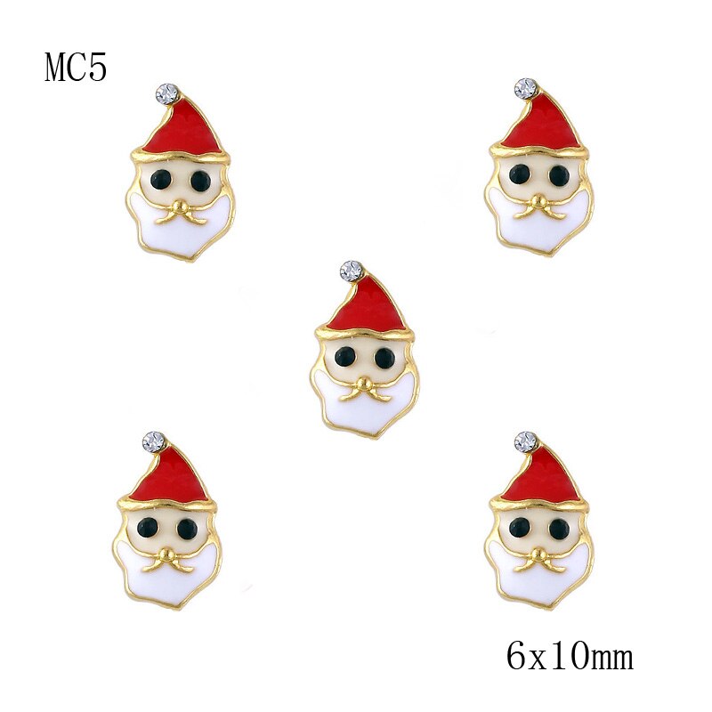 10 Pcs Feestelijke Kerst Charm Kousen, Sneeuwvlok, Gife Doos, kerstman Glitter Steentjes 3D Legering Goud Nail Art Decoraties