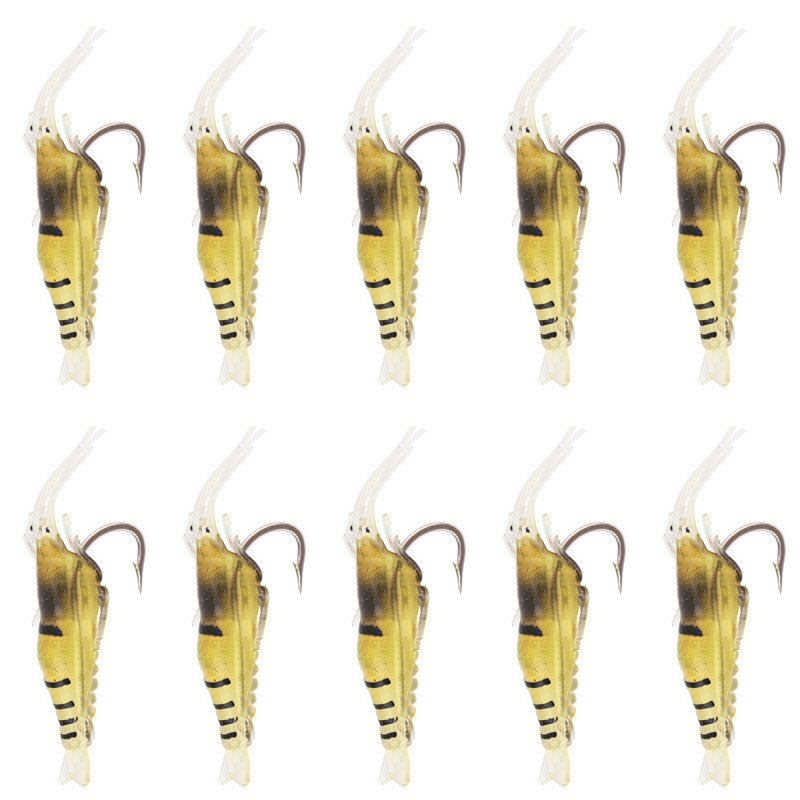 luminoso Gambero silicone artificiale esca simulazione morbido gambero con ganci carpa traballante per pesca affrontare/adescare/Accessori mare: 10pezzi  giallo