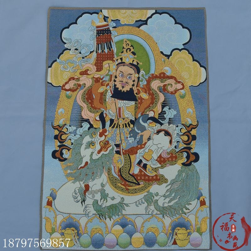 Kerst Thangka Brocade Zijde Schilderij Borduurwerk Vajray Boeddha Nepalese Boeddhabeeld Rijden Leeuw Boeddha Halloween