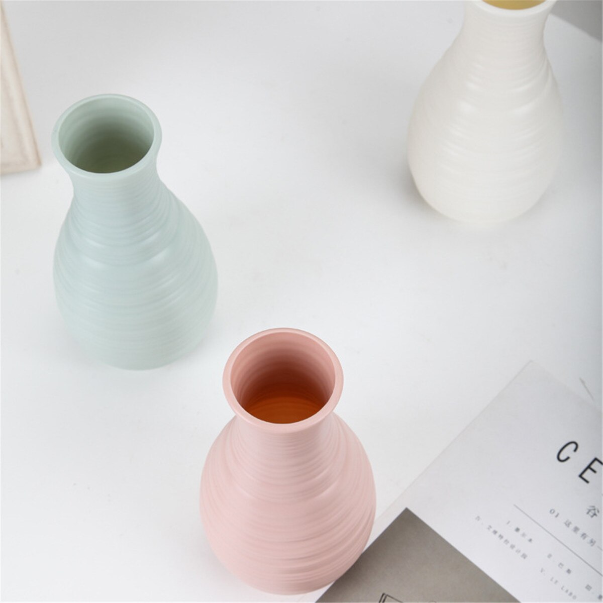 Mini Origami Plastic Imitation Ceramic Vase Flower Pot Dry Flower Basket Flower Vases For Home Nordic Decoration