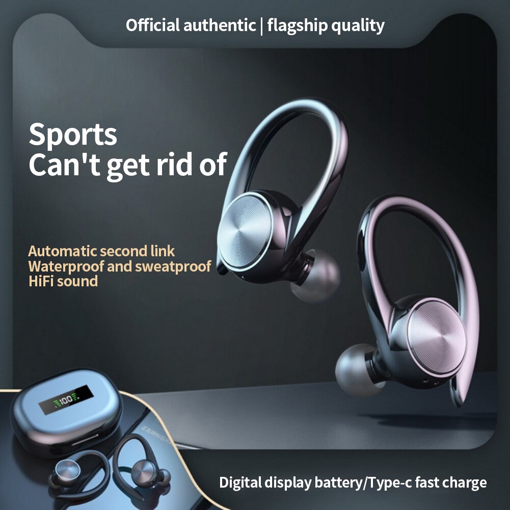 Auriculares inalámbricos R200/J92, audífonos con ganchos para las orejas impermeables IPX5, audífonos deportivos compatibles con Bluetooth, audífonos de música estéreo HiFi con micrófono