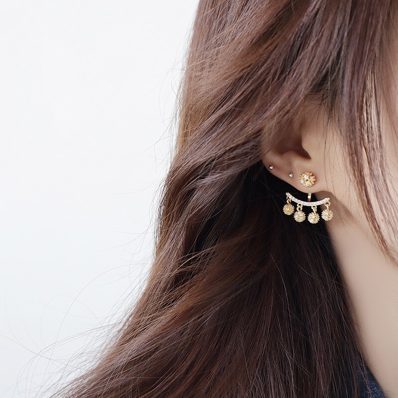 Bohemia Romantic Tassel Golden ball Earrings for Women 14k Real Gold Zirconia Stud Earrings Wedding Jewelry Pendant Accessories