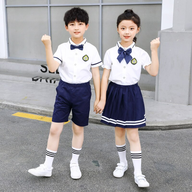 School Uniform Kids Dresses for Girls JK Sailor 3Pcs Japanese Korean Orthodox Pleated Skirt Boys Shorts Navy Blue Kawaii Suit