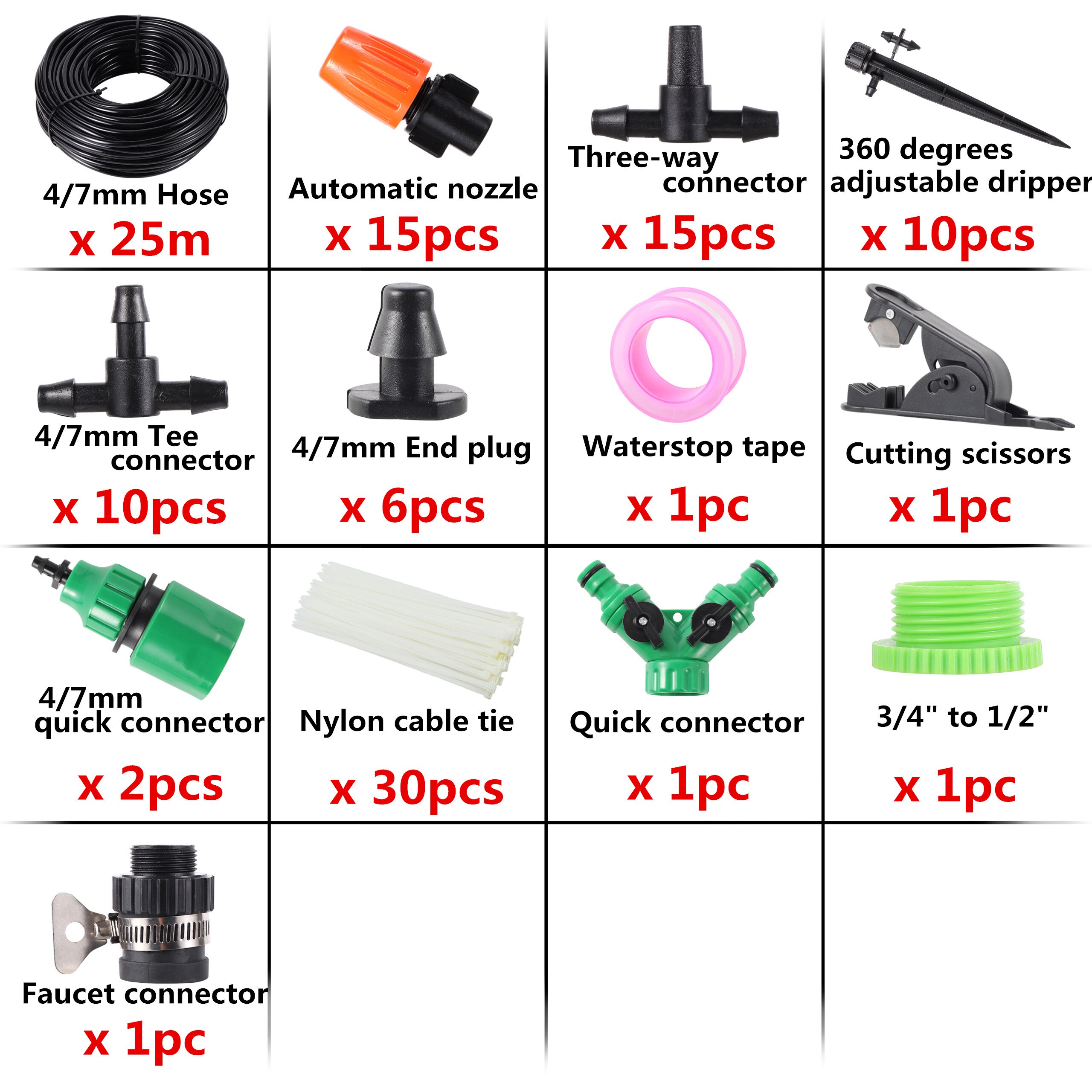 Garden Irrigation Misting System Sprayer Kit Cooling Dust Removal Atomized Landscaping Nozzle Kit 5/10/15/20/25m 4/7mm Hose: 25m kit
